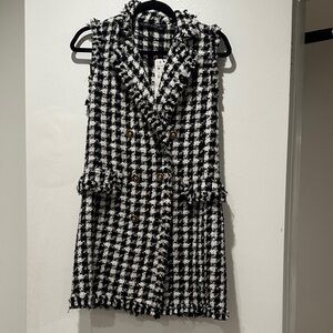Zara Houndstooth Black and White Tweed Vest Dress